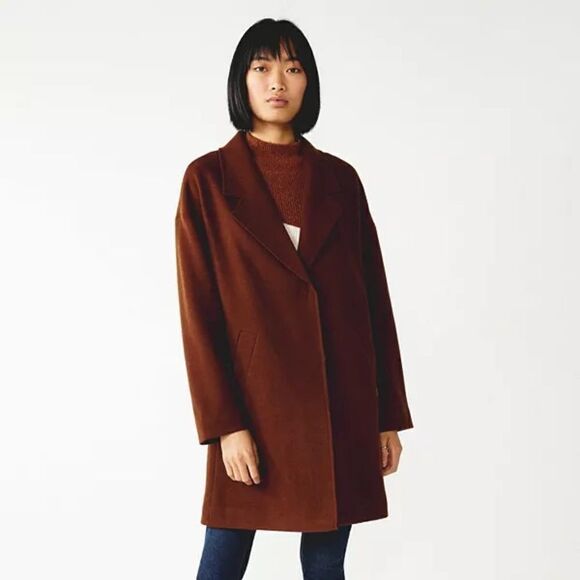 Nine West Women's Rust Brown Relaxed Fit Wool-Blend Coat Large NWT - Picture 1 of 9